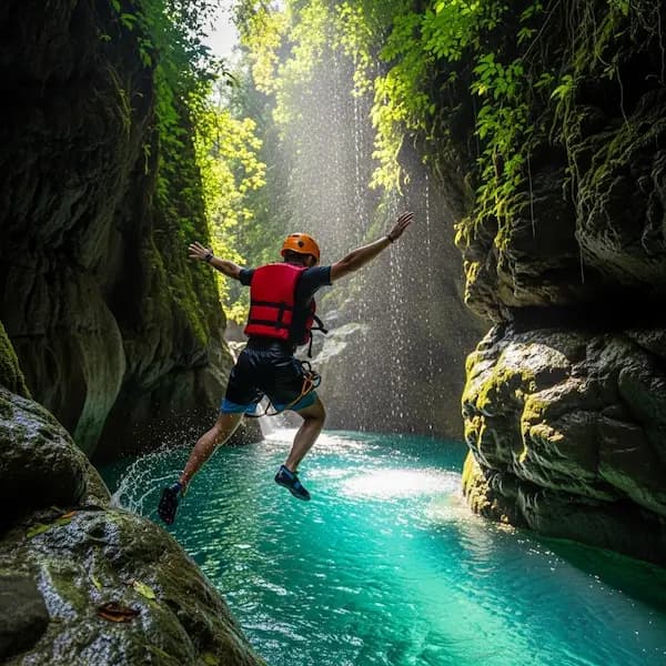 Person jumping into blue water